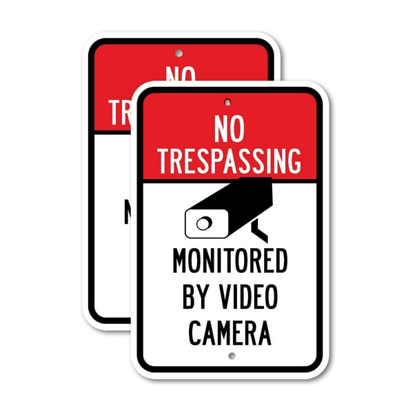 (2 Pack) No Trespassing Monitored by Video Camera | 12" X 18" Heavy-Gauge Aluminum Sign | Rust Free Aluminum, Weather Resistant, Waterproof, Fade Resistant, 2 Pre-drilled Holes