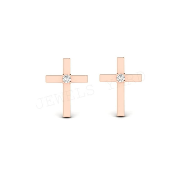 Cross Stud Earrings For Women's In 14K Rose Gold Over 925 Sterling Silver Screw Back Earrings Gift For Wife