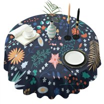 Pioneer Flower Floral Print Pattern Round Tablecloth 60"x60",Wrinkle Wipeable Table Cloth for Kitchen Dining Room Picnic Patio Party