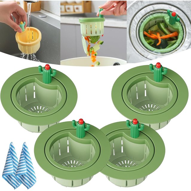 Colador de desagüe para fregadero de cocina con forma de cactus, cesta de vaciado automático, autolimpiable, multifuncional, para uso doméstico (2 unidades A)