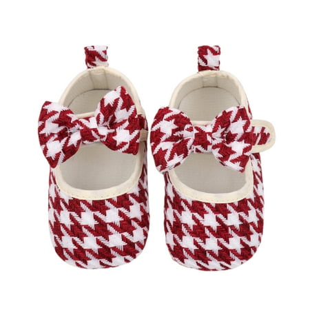 Loliuicca Baby Girl Mary Jane Flats with Bow Soft Plaid Princess Shoes for Party