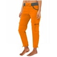 thumbnail image 2 of Full-Length High Waisted Cargo Pants for Women Orange Leisure Splicing Weekend Solid Color Tie Multi Pocket Trousers Outdoor Casual Sports Overalls Loose Sweat L, 2 of 5
