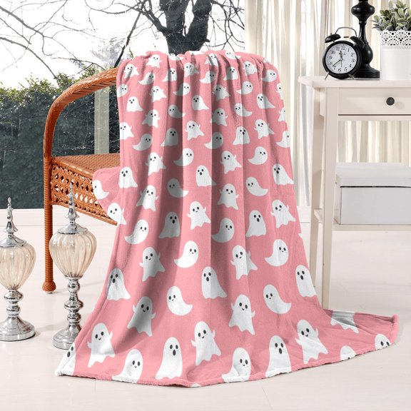 50x60 Inch Halloween Flannel Throw Blanket, Oversized Cozy Plush for Adults - Scary Ghost Pumpkin Print for Sofa, Living Room and Dorm Decor