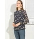 thumbnail image 4 of INSPIRE CHIC Blusa De Gasa Con Estampado Floral Manga Larga Con Volantes Camisa Con Botones Casual Para Mujeres Azul Marino XS, 4 of 6