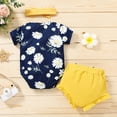 thumbnail image 6 of ZHUASHUM Easter Outfits For Girls Boysbaby Sleeveless Clothes Outfits Cotton Solid Color Romper+ Bow Shorts + Headband Casual 3Pcs Set Navy,12-18 Months, 6 of 7