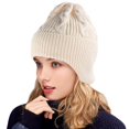 thumbnail image 1 of Gorro de invierno para mujer, cálido y cómodo, suave, elástico, informal, gorro de punto con calavera, apagado blanco, 1 of 5