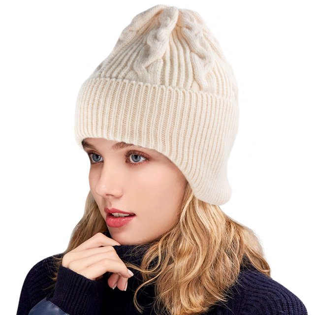Gorro de invierno para mujer, cálido y cómodo, suave, elástico, informal, gorro de punto con calavera, apagado blanco