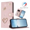 thumbnail image 5 of Leather For Apple iPhone 17 Case Double Layered Heart-shaped Flower Flip Wallet Leather Case, Card Holder Magnetic Closure  Phone Cases Cover With Hand Strap,Pink,For iPhone 17, 5 of 8