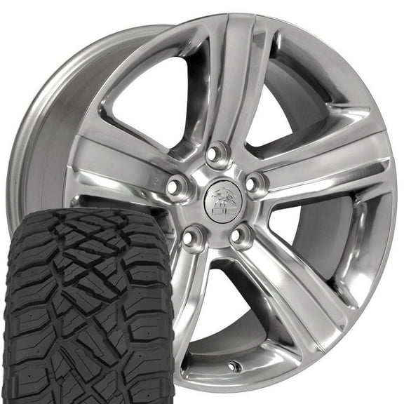 OE Wheels DG65 20 Inch Rims and Tires Fit Ram 1500 Style 5x139.7 20x9 Gloss Silver with Polished Face - Hollander 2453 - TerraMax RT 275/55-20 (Set of 4)