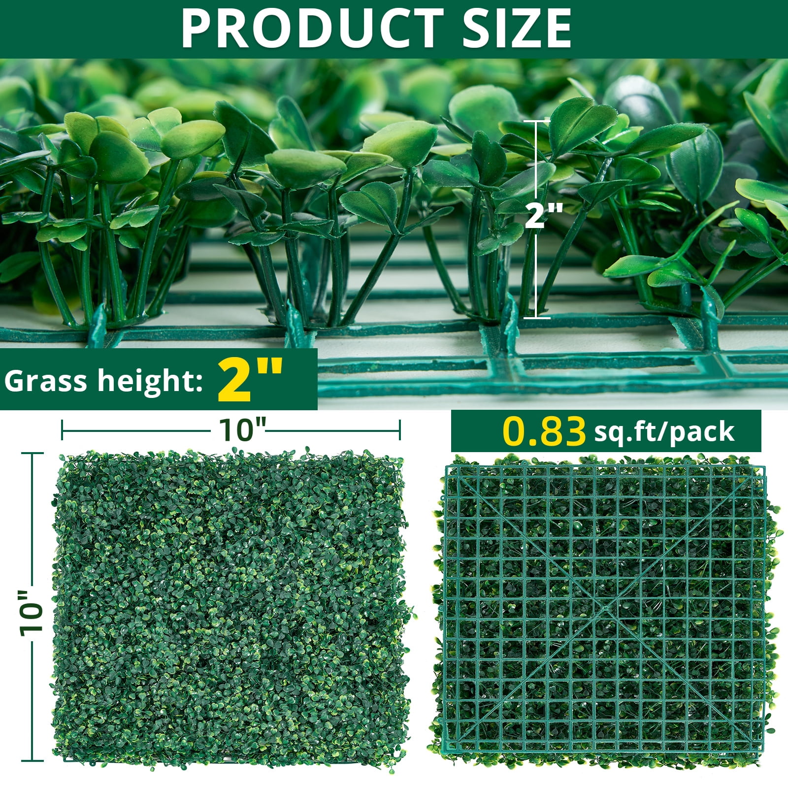 GOTGELIF 12 PCS 10"x10" Artificial Boxwood Panels, Boxwood Hedge Wall Panels, Artificial Grass Backdrop Wall 2", Privacy Hedge Screen UV Protected for Outdoor Indoor Garden Fence Backyard