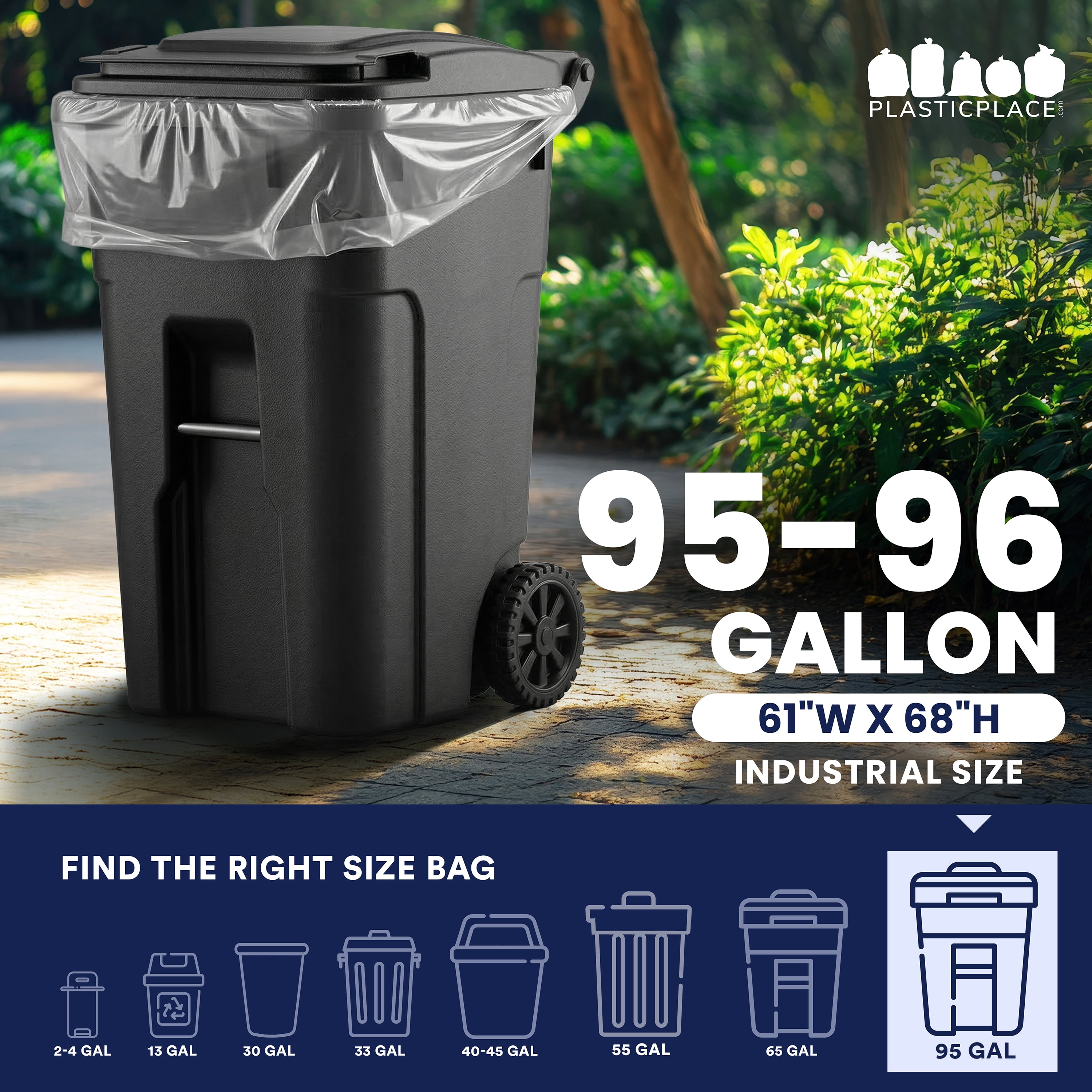 Plasticplace 95-96 Gallon Garbage Can Liners │ 2 Mil │ Clear Heavy Duty Trash Bags │ 61” X 68” (25 Count)