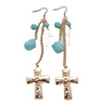 thumbnail image 2 of Women Gold Metal Chain Earrings Set Cross Turquoise Beads Jewelry, 2 of 9