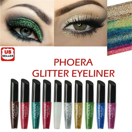 PHOERA Glitter Shimmering Liquid Eyeliner Shiny Makeup Cosmetic Beauty Tool (Best Makeup For Blue Grey Eyes)