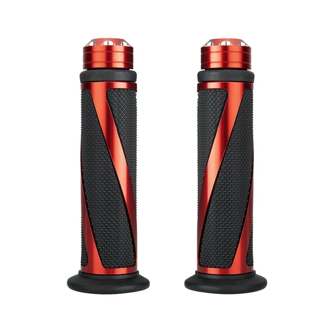 Tignapoo Universal 22mm Handlebar Grip Covers, Metal and Rubber Textured Modification for Throttle Control, Available in Red, Black, Gold, and Silver - 2 Pcs Set