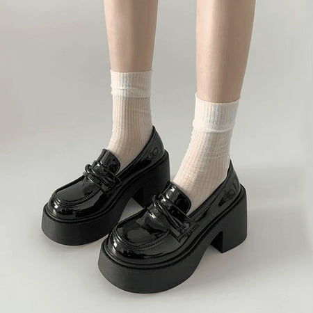 Fashion New Round Toe Square Loaf Heel Heightening Shallow Mouth Women s Shoes 2024 Autumn Sexy Elegant Glossy Pu High Heels