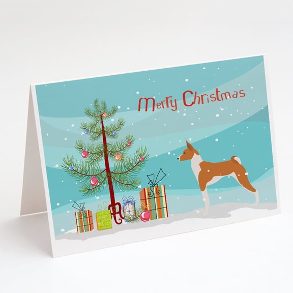 Basenji Merry Christmas Tree Greeting Cards and Envelopes Pack of 8