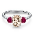 thumbnail image 3 of Gem Stone King 1.50 Ct Oval Peach Morganite Red Created Ruby 925 Sterling Silver Ring, 3 of 6
