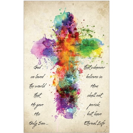 Watercolor Cross John 3:16 11'' x 17'' Inspirational Christian Poster-D29