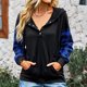 thumbnail image 3 of Sudadera con capucha Rejilla Manga larga Cuello en V Cordón Botón Bolsillo Casual Tops de moda para mujer Negro M, 3 of 6