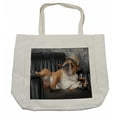 thumbnail image 1 of Bulldog Shopping Bag, Humorous Photo of a Gentleman Dog Resting in Chair Drink Glass and Cigar, Eco-Friendly Reusable Bag for Groceries Beach and More, 15.5" X 14.5", Cream, by Ambesonne, 1 of 2