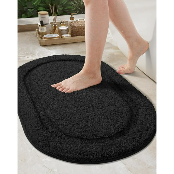 GFJASH-Black Bathroom Rugs, Non Slip, Absorbent, Soft, Washable, Thick Bath Mat, 16"x24" Small Bath Rug Bath Mats for Bathroom Floor, Shower, Sink, Vanity