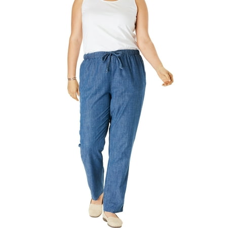 Woman Within Plus Size Drawstring Chambray Straight Leg (Best Pants For Plus Size Women)