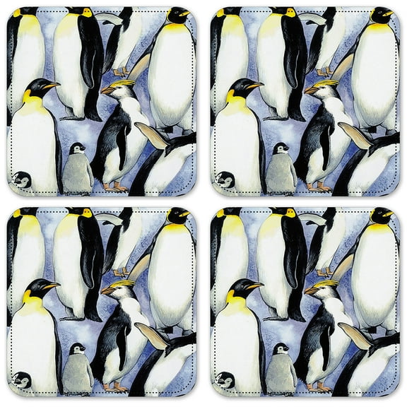 Vinyl Drink Coasters - Set of 4 - Penguins