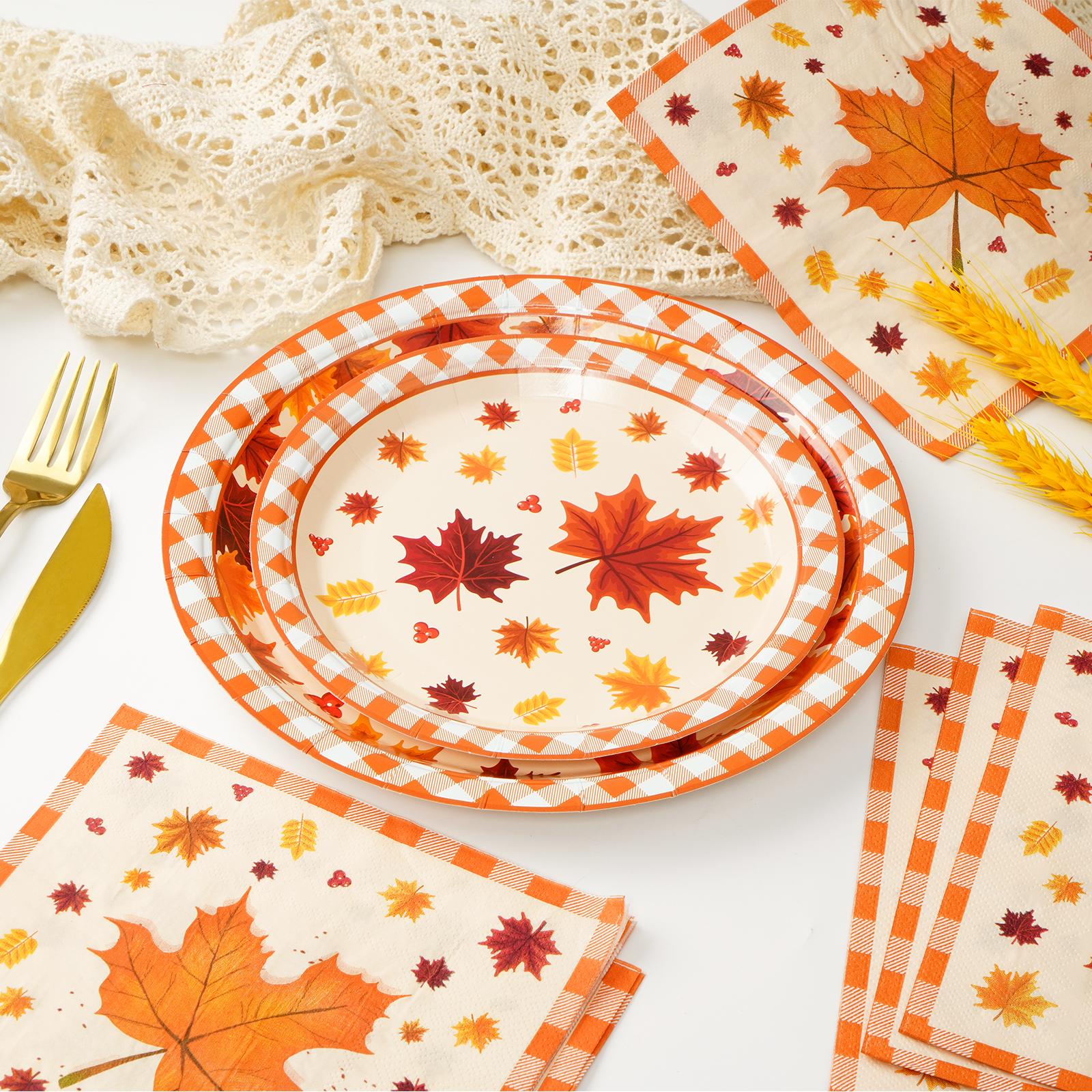 Waipfaru Fall Paper Plates & Napkins Set - 200 Pieces photo 7
