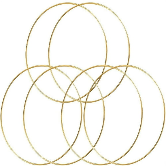 HOHIYA 14 inch Metal Floral Hoop Wreath Gold 4mm Wire Large Dream Catcher Craft Rings for Christmas Wedding Wall Hanging (Pack of 6)