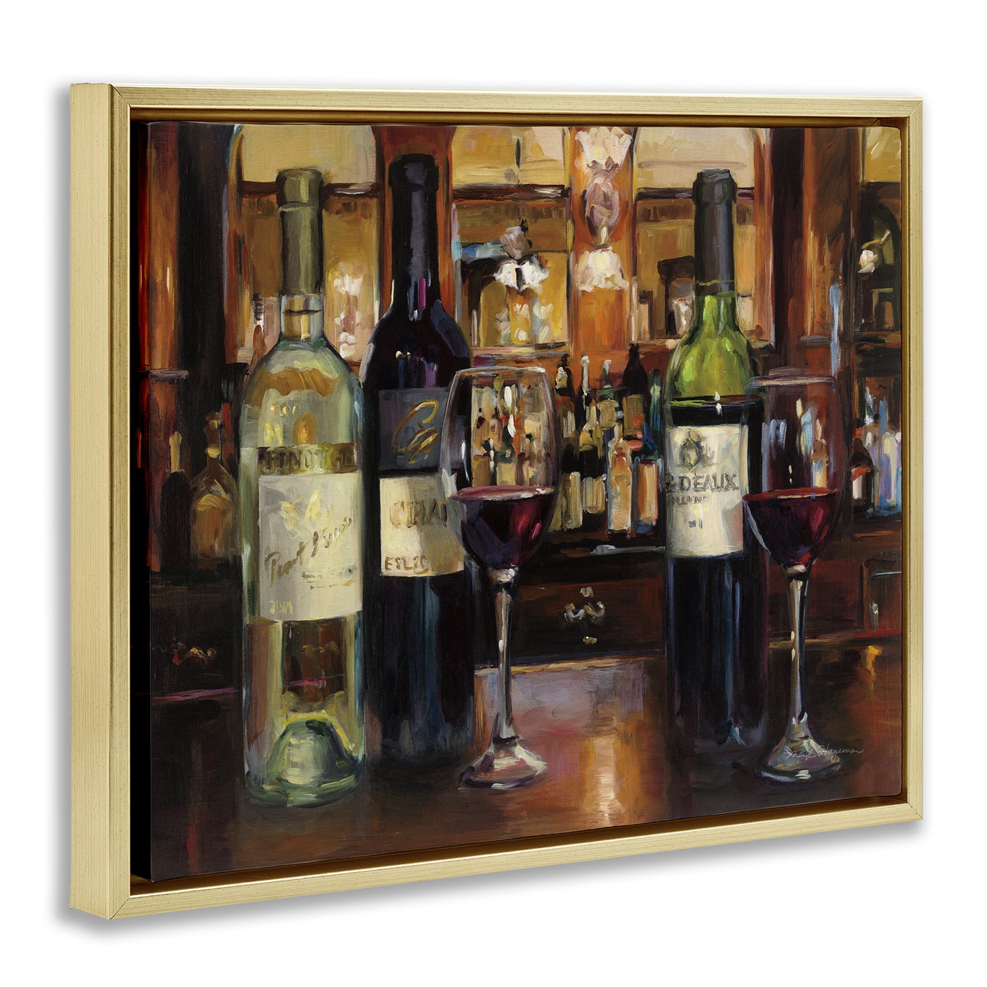 Stupell Industries Reflection of Wine Bottles Food & Beverage Painting Gold Floater Framed Canvas Art Print Wall Art, 31 x 25