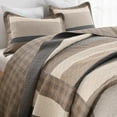 thumbnail image 4 of PANGUSHAN 100% Cotton Queen Quilt Set, Farmhouse Striped Queen Size Quilt Bedding Set Bedspreads, Reversible Quilted Lightweight Comforter, Brown/Beige/Charcoal/Gray Bed Spread for Queen Bed, 3pcs, 4 of 15