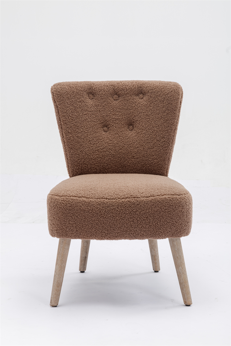 Teddy Fabric Button Chair with Wooden Legs, Armless Slipper Chair with ...