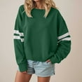 thumbnail image 2 of idosla Womens Varsity Striped Oversized Sweatshirt Crewneck Long Sleeve Casual Fashion Pullover Top Fall Outfits (Green, XL), 2 of 9
