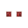 thumbnail image 3 of 0.5 Ct Princess Cut Studs Red Natural Garnet 18K Rose Solid Solid Gold Everyday Dainty Earrings Screw Back, 3 of 7