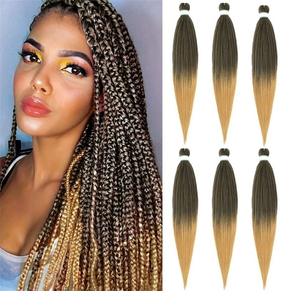 6-Piece Pre Stretched Braiding Hair, 90g/Pack, Soft Synthetic Fiber, Hot Water Set, Natural Hair Extension for Braids, Crochet, LOCs, No Shedding, Easy to Install, 22 Inch, For Women Wedding, Hallow