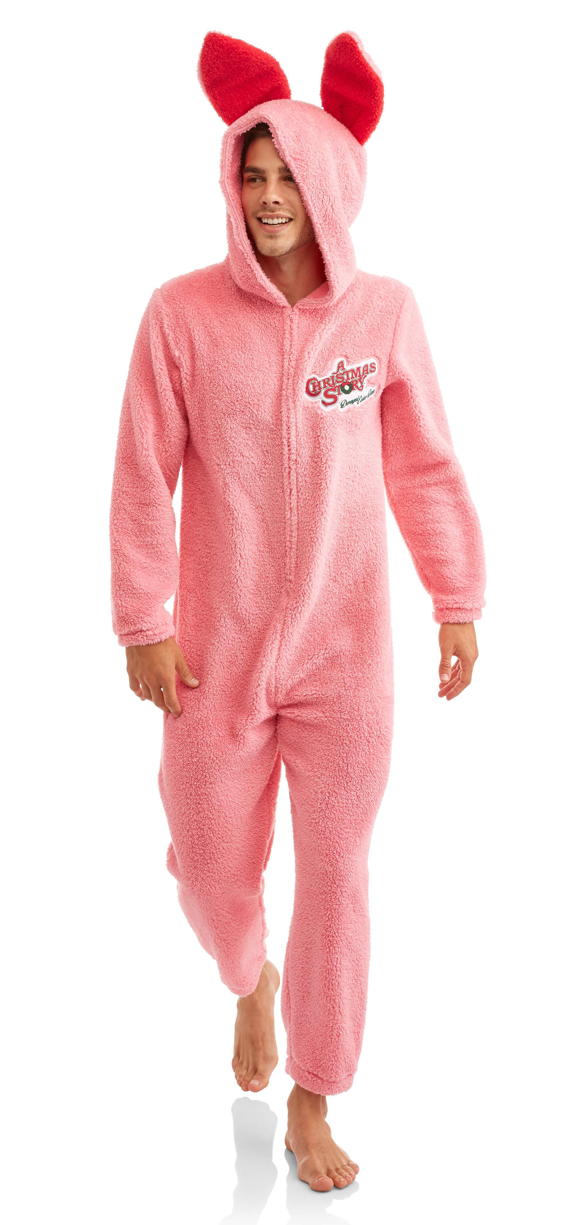 Adult Mens A CHRISTMAS STORY Pink Bunny Plush Pajama Union Suit One Piece Rabbit