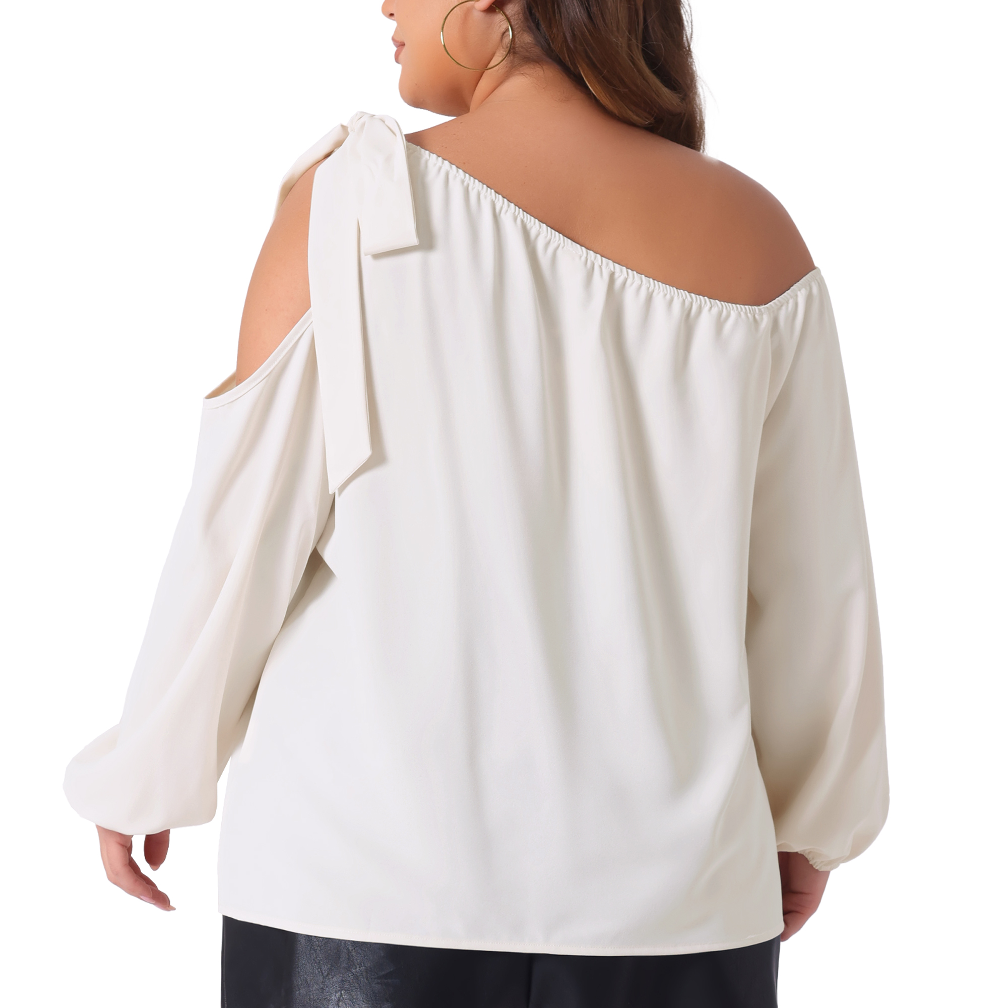 DARING DIVA Women's Plus Cold Shoulder Tie Long Sleeve Blouse 4X Beige