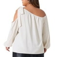 thumbnail image 4 of DARING DIVA Women's Plus Cold Shoulder Tie Long Sleeve Blouse 1X Beige, 4 of 6