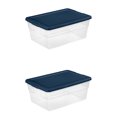 thumbnail image 1 of Sterilite Stackable 16 Qt Storage Box Container for Organization, Clear, Marine Blue Lid, 2 Pack, 1 of 6