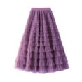 thumbnail image 4 of Lnzyyephy Women's Long Skirt Multilayer Mesh Pleated High Waist High Stretch Elegant Solid Color Cake Skirt, 4 of 7