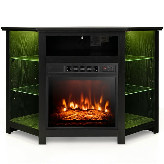 Costway Fireplace TV Stand w/ Led Lights & 18" Electric Fireplace for Tvs up to 50" Black
