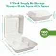thumbnail image 2 of OasisSN Compostable 3-Compartment Clamshell Food Containers - 9x9" 100-Pack, Biodegradable Sugarcane To Go Boxes, Heavy Duty Paper Container - Microwave & Freezer Safe, Stackable, 2 of 7