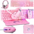 thumbnail image 1 of 4 in 1 Gaming Keyboard, Mouse, Headset, and Mouse Pad Combo, Wired LED RGB Backlights, Bundle for PC Gamers, Xbox and PS4 Users. (Pink), 1 of 8
