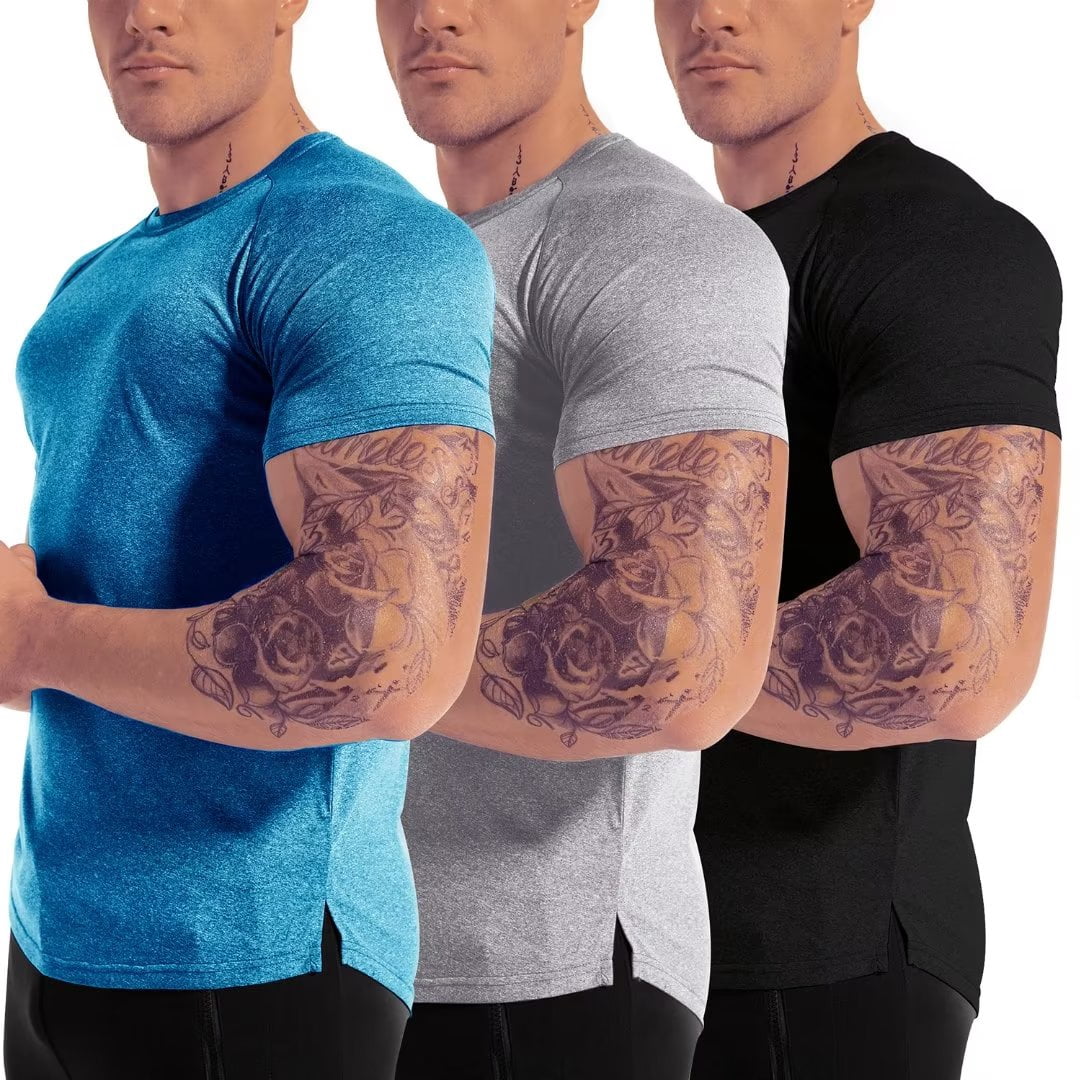DEHORU Men's Short Sleeve Workout Shirts for Gym Training Jogging,3