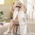 thumbnail image 2 of Pijama de vellón coral grueso para mujer, de manga larga, con capucha, bonito dibujo animado de perro, camisón de terciopelo cálido, traje de franela para el hogar, 2 of 6
