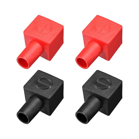 Cubierta de Protector Aislante de Terminal de Batería Uxcell Plástico Cuadrado de Caucho Rojo Negro 2 Pares