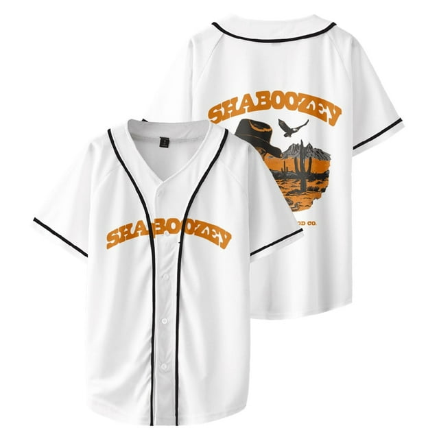 Shaboozey Marchandise Veste de Baseball Unisexe Mode Col en V à Boutons Blanc T-shirt à Manches Courtes,Style 2,4TG