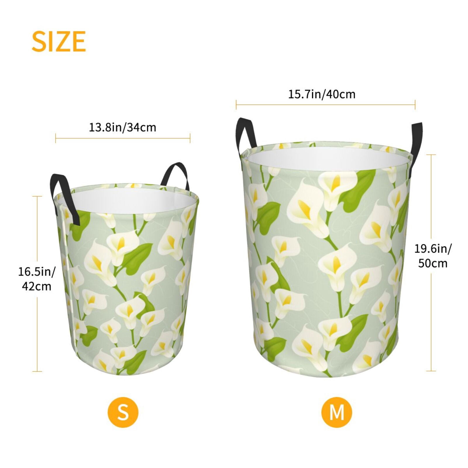 Large Laundry Basket with Handles - Calla Lily Flowers Light Green Kids Baby Dirty Clothes Laundry Hamper for Bedroom Aesthetic