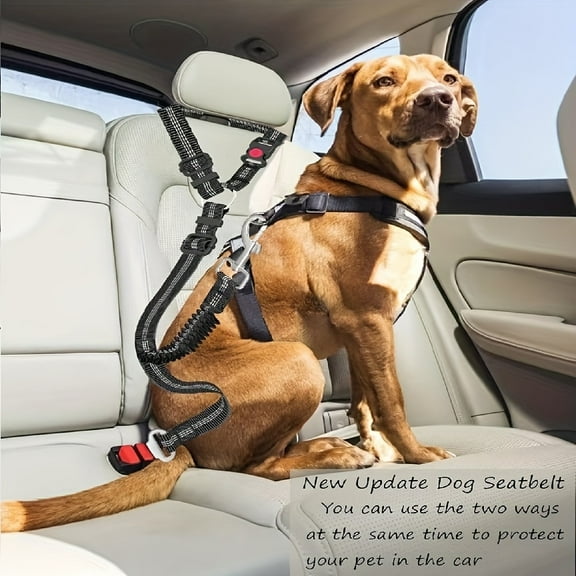 Heavy-Duty Dog Car Seat Belt with Retractable Leash - Multi-Functional Pet Safety Harness for Large Dogs, Protective Travel, Easy Installation & Comfortable Wear