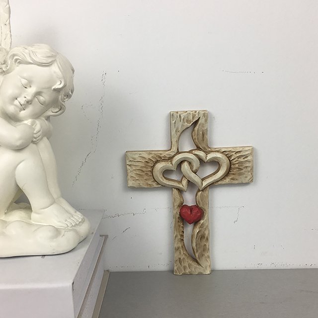 Cruz de amor - Escultura de arte de pared Corazones religiosos Adornos cruzados (Rojo L) Sywqhk Libre de BPA